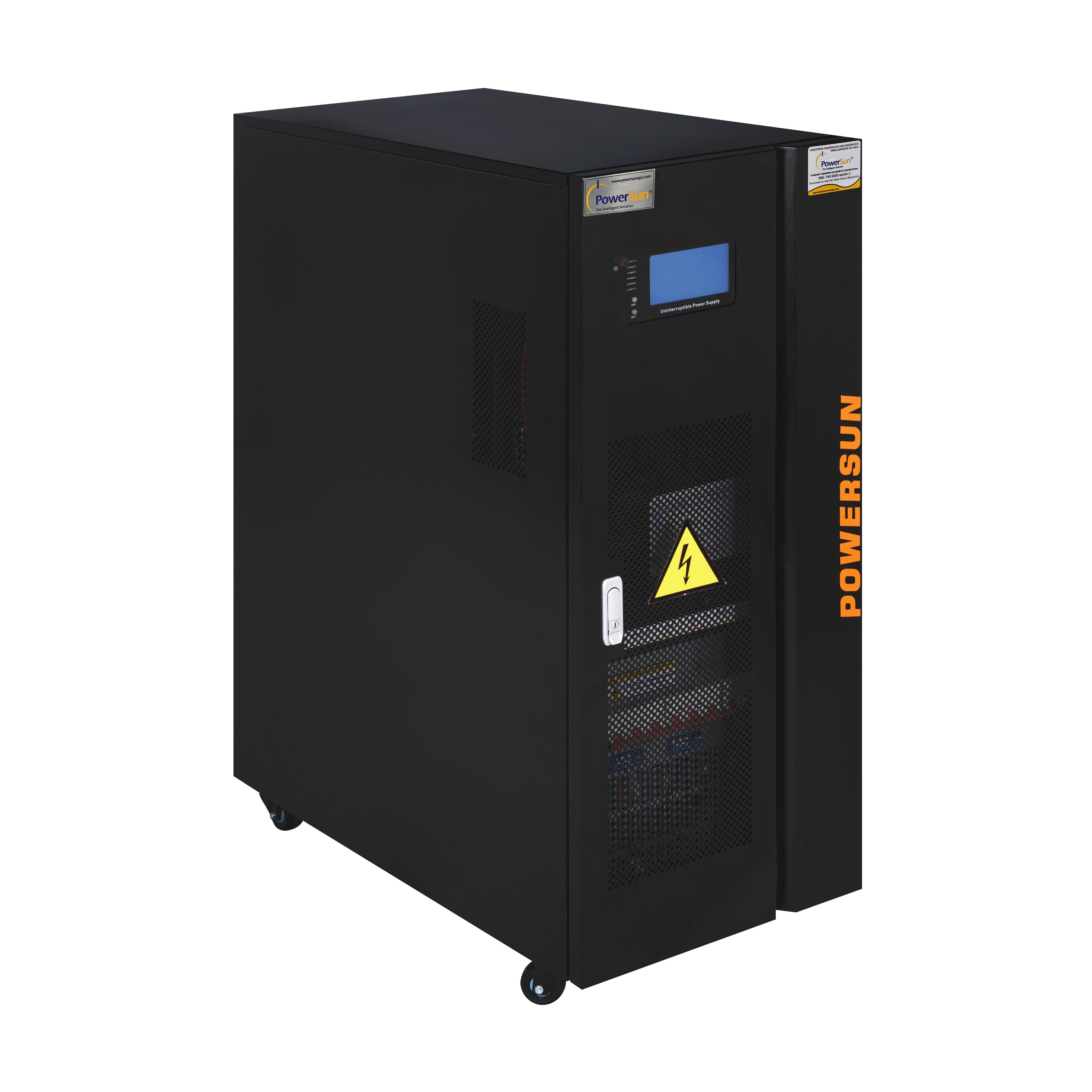 Vista lateral de una UPS trifásica PowerSun con diseño modular